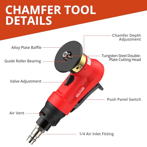 GETLITOOL Pneumatic Chamfering Tool 30000 RPM with 12C & 10R-Angle Blade Red