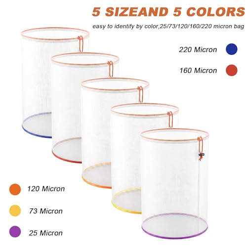  [AUSTRALIA] - 5 Pcs 5 Gallon Reusable Mesh Filter Bags with 2 Pcs Pressing Screens, Nylon Filter Bags 25/73/120/160/220 Micrometer Suitable for Hydroponics Vegetables, Tea Gardening and Industrial Applications