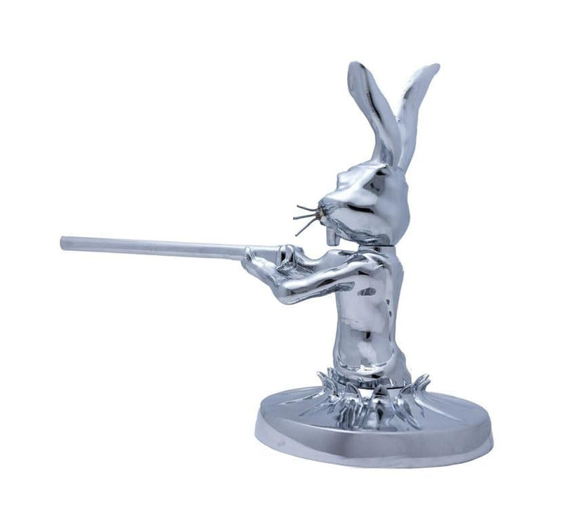 Leheybia Rabbit Gunner Hood Ornament 3D Rabbit Metal Car Hood Ornaments Galvanizing Hand Cast Statue with Mounting Screw Set for Car, Truck, Desktop and Home Decoration