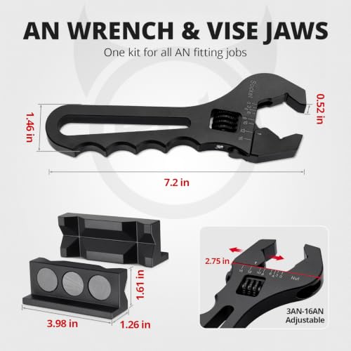EVIL ENERGY AN Fittings Wrench 3AN-16AN with 4" Magnetic Vise Jaw Pad Black