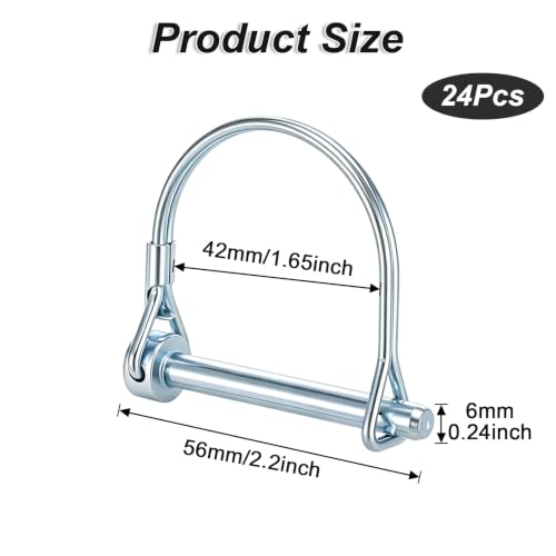 24 Pack Wire Lock Pins, 1/4 x 2 Inch D-Shape Heavy Duty Plated Hitch Pin