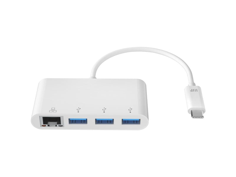 Monoprice USB-C 3-Port USB 3.0 Hub and Gigabit Ethernet Adapter - Plug-n-Play, Supports Up To 5Gbps Data Rate, Compatible with MacOS, Windows, Chrome OS, White - Select Series 1 Count (Pack of 1)