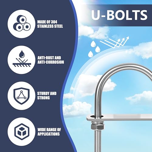 8 Sets M8 U-Bolts,u-Bolts 2" (50mm) Wide,U-Bolts with Nuts M8 x 50mm x 100mm 8