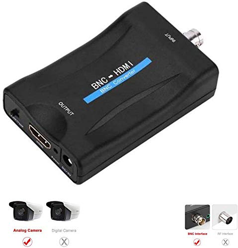 BNC to HDMI Converter Coaxial Adapter Coax Connector Composite CVBS BNC Audio Input HDMI 1080P Output for Analog Video Signal of DVRs Surveillance CCTV Security Camera to Computer Projector HD Monitor