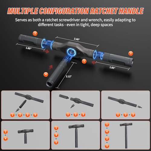 66 in 1 Magnetic Screwdriver Set, S2 Steel Bits Ratchet Screwdriver Tool Set, Portable Repair Tool Kit for Furniture, Computer, Bicycle, Electronics – Gift for Men Dad Black 66pcs