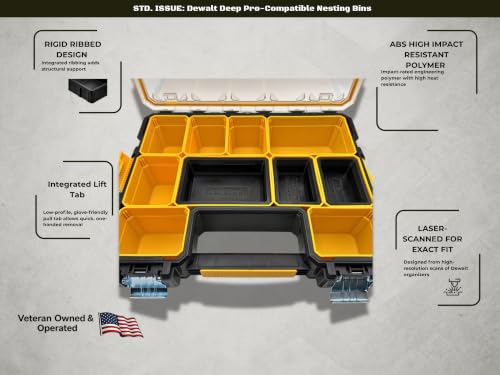 Nesting Bin Inserts (3-Pack) for DeWalt DEEP PRO Organizers DWST14825 & DWST14735 - Bins Only, Organizer Not Included - Small Parts Trays for Fasteners & Bits Black