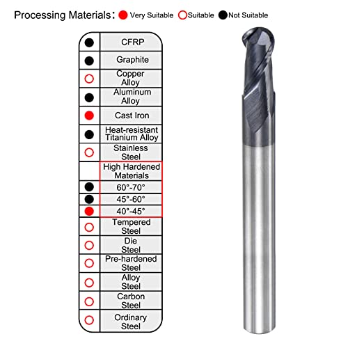 uxcell Ball Nose End Mill 3mm Tip Radius Solid Carbide AlTiSin Coated CNC Router Bits 2 Flute Spiral Milling Cutter HRC45 with 6mm Shank 100mm (4-inch) Length 3mmx12mmx6mmx100mm
