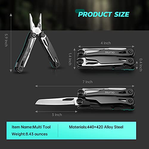 SIUPRO Multitool Pocket Knife for Men Women, Tactical Multi-Tool Pliers, Scissors with Clip, Nylon Sheath, All Safety Locking, Multipurpose Camping Survival Gear, Gifts Ideas Teal Black
