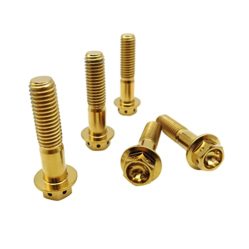RISON Titanium Flange Hex Head Bolts Gold GR5 M10x1.25x40mm Screws Pack of 5