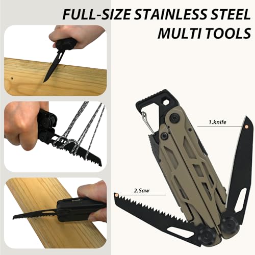 23-in-1 Multitool Pliers - Multi tool Pocket Knife with Screwdriver, Fire Starter, Saw, Whistle, Wire Stripper, Survival Gear for Hunting and Camping with Nylon Sheath (Brown) 23-in-1 Brown