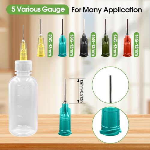 50ml Translucent Needle Tip Glue Squeeze Bottles, Precision Tip Applicator Bottle with 14G 16G 18G 20G Blunt Metal Needle Tips for Oil, Crafts, Repairs & Precision Applications