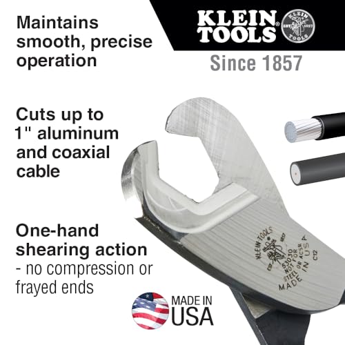 Klein Tools 63030 Cable Cutter, Made in USA, Coaxial Cutter for 1-Inch Aluminum and Copper Cable, One-Hand Shearing 1-Inch Capacity