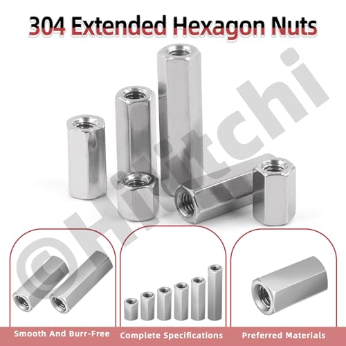 Hilitchi 24Pcs M6 Hex Coupling Nut 304 Stainless Steel Rod Coupling Nuts M6 Hexagon Coupling Nuts 10mm 15mm 20mm 25mm 30mm 40mm Metric Hex Coupling Nut Threaded Rod Connector for Office Equipment