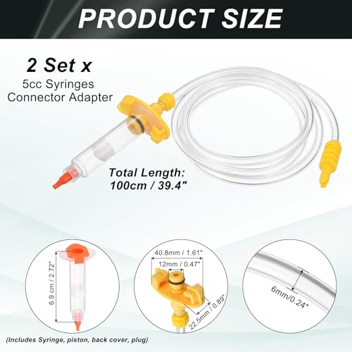uxcell 2Pcs 5cc Air Tubing Glue Dispenser Syringes Kit, Syringes Connector Adapter Plastic Clear Tube Sleeve with Piston, End Cap, Top Hat for Industrial Glue Liquid Dispensing, Yellow