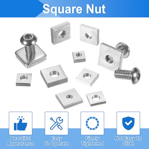 uxcell 100Pcs M6x13mmx4mm Square Nuts, Carbon Steel Zinc Plated Coarse Thread Square Nuts Fasteners for Home Repairs and Professional Engineering, Silver 100