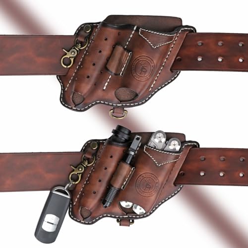 Leather Multitool Sheath for Belt Compact EDC Pouch Pocket 5 in 1 Organizer