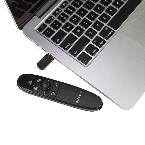 StarTech.com Wireless Presentation Remote with Green Laser Pointer - 90 ft. (27 m) - USB Presentation Clicker for Mac and Windows, TAA (PRESREMOTEG)