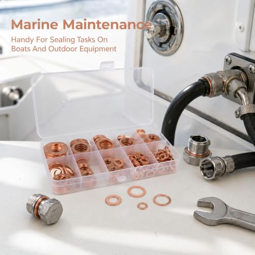 350 Pcs Copper Metric Sealing Crush Washers Assortment Kit