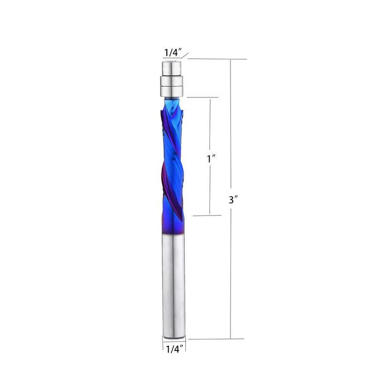 Compression Spiral Flush Trim Router Bit Solid Carbide 1/4 Inch Shank Cutting Diameter 1/4 Inch with NACO Coated CNC Spiral Router Bit for Woodworking Trimming CFB431 compression