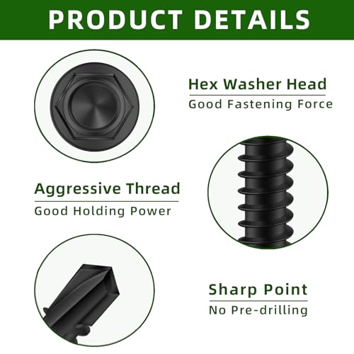 Mellewell #14 x 1 Hex Washer Head Self Drilling Screws, Self Tapping Sheet Metal Screws, 410 Stainless Steel, Black Finish, 100 PCS #14 x 1"