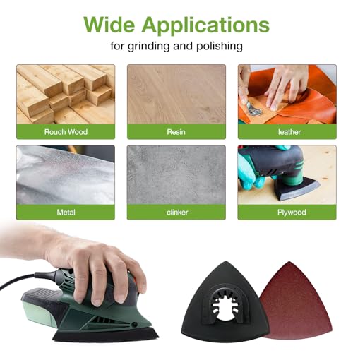 Oscillating Tool Sanding Pad kit 104pcs, 4-Piece 3-1/8 in Triangle Sanding Pad with 100pcs Sandpaper for Surface Sanding,Mechanical Maintenance Cleaning, polishing, deburring 104PCS SANDING PADS KITS