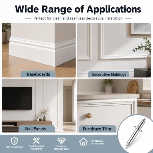 500-Pack Invisible Double-Ended Nails, Mark-Free Fixing Screws for Installing Solid Wood Baseboards, Decorative Moldings, and Wall Panels, Double-Sided Fixing Design for Seamless Installation.