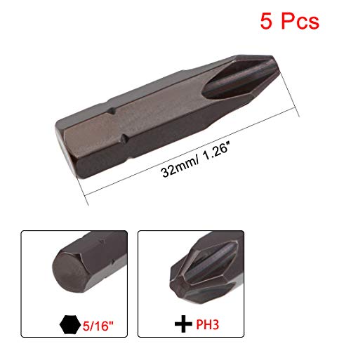 uxcell 5pcs 5/16" Hex Shank 32mm Length Magnetic Phillips Cross Screwdriver, PH3 Head Screwdriver Bits S2 Alloy Steel (Pack of 4) PH3 (Pack of 4)
