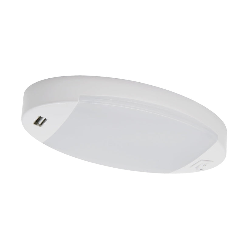 Facon 12V RV Interior Lights with Fast USB Charger (5V/2.4A) – Oval Pancake LED Ceiling Light Fixture with Switch, 12Volt Lighting for RV, Camper, Boat, Tiny Homes with Switch and USB Charger Socket