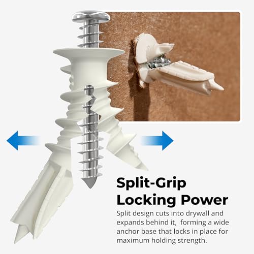 Qualihome Drywall Anchors with Screws – Self-Drilling Drywall Anchors, Anti-Spin Grip, No Pre-Drill Wall Anchor Kit, Strong & Reliable Hold, 100 Pack (200 Pieces) 100 Pack (200 Pieces)