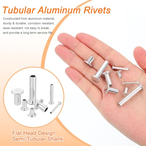 uxcell 100Pcs Semi Tubular Rivets, 5mm x 35mm Aluminum Round Flat Head Semi-Tubular Rivet Metal Stud Rivet for Industry Household Repairing Fastening, Silver 100