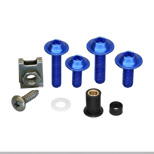 Motorcycle Universal Fairing Bolt Kit, 177 Pieces M5 M6 Aluminum Alloy Screw Fasteners, Washer Clip Combination (blue) blue