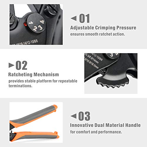 iCrimp Non Insulated Terminal Crimper, AWG 22-6 Ratchet Wire Crimper Tool for Battery Cable Terminal, Copper Butt Connector, Splice Wire Connectors IWS-16 AWG22-6