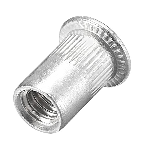uxcell 1/4-20 Rivet Nuts Aluminium Alloy Knurled Flat Head Threaded Insert Nut Silver 100pcs 100