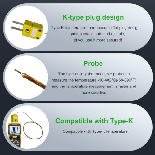 3 Pack K Type Thermocouple Probes 40in Fiberglass Wire Temp -58°F to 899°F