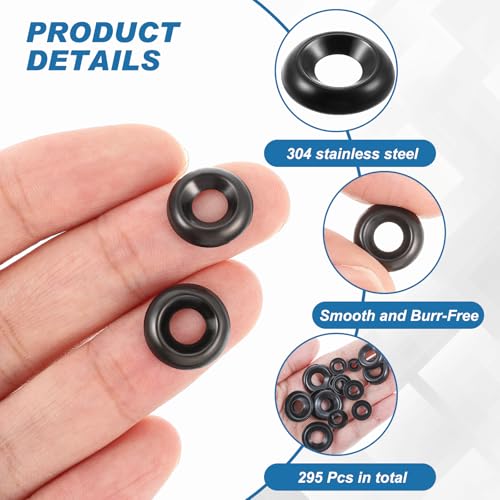 Yaocom 295 Pcs Stainless Steel Countersunk Cup Washers Black Finish