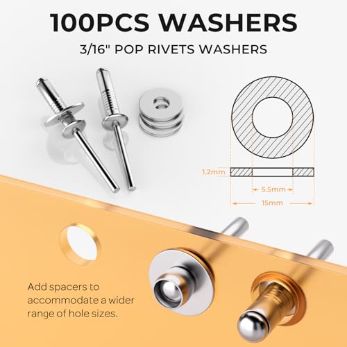 INCLY 200Pcs 3/16 Inches Pop Rivets Assortment Kit with Washers 200Pcs 3/16" Silver