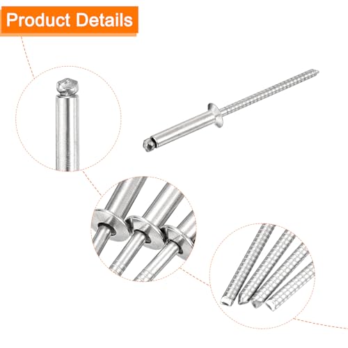 uxcell 100Pcs 1/8"x5/8" 304 Stainless Steel Countersunk Blind Rivet, Silver 1/8" x 5/8"