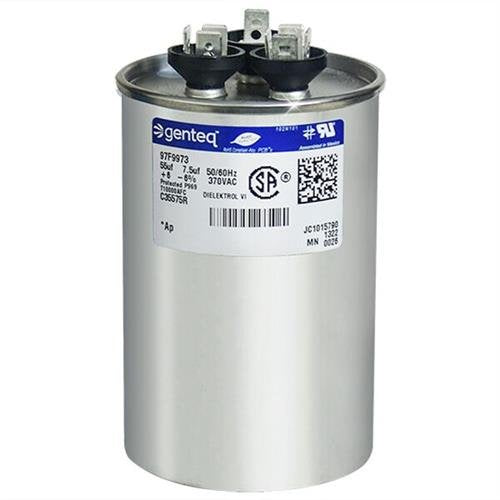 GE/Genteq Z97F9973/97F9973-55 + 7.5 uf MFD 370 Volt VAC Genteq Replacement Round Dual Run Capacitor