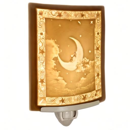The Porcelain Garden Man in The Moon - Translucent Porcelain Lithophane Night Light, Wall Plug in for Kitchen, Bath, Hall