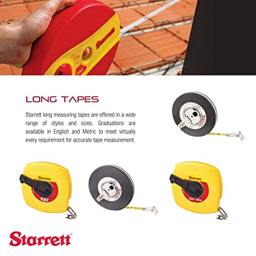 Starrett TS Closed Steel Long Line Tape with Impact-Resistant ABS Plastic Case and Folding Hook Ring - 50' Length, 3/8" Width, L6 Graduation Style Number - KTS510-50ME-N
