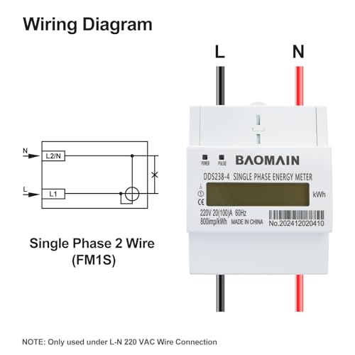 Baomain Single Phase DIN Rail 220V kWh Meter, AC Electricity Monitor