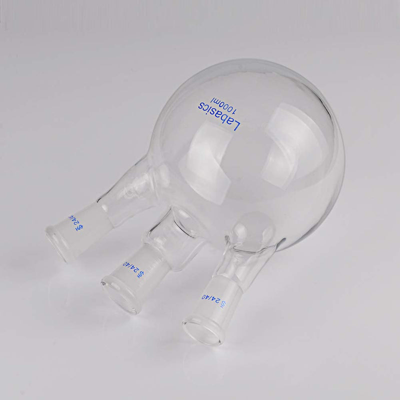 Labasics Glass 1000ml 3 Neck Round Bottom Flask RBF, with 24/40 Center and Side Standard Taper Outer Joint, 1000ml 1000 ml