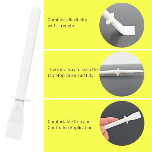 6Pcs White Plastic Glue Spreader Smear Plate Scraper Sticks Brushes Durable Flexible Easy to Clean Glue Applicator Spatula Kit Gap Filling Tool for Woodworking Leather Adhesive Projects 6