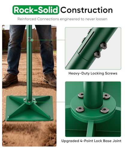 Heavy Duty Steel Hand Tamper, 8"x8" Soil Plate Compactor with 44" Adjustable Handle & Rubber Grip, Anti-Loose Ladscaping Tools for Ground, Gravel, Dirt, Sand, Asphalt, Pavers, Blacktop, Green