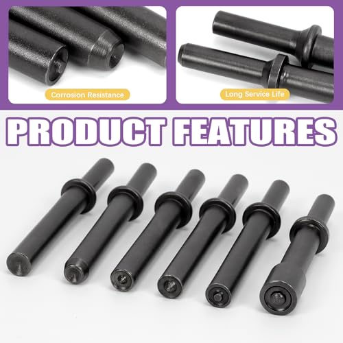 Swpeet 7Pcs Carbon Steel Heavy Duty Smoothing Pneumatic Air Rivet Hammer Tools Kit with Spring，Air Hammer Rivet Bit Set Tools Kit for Hollow Solid Half-Hollow Rivet