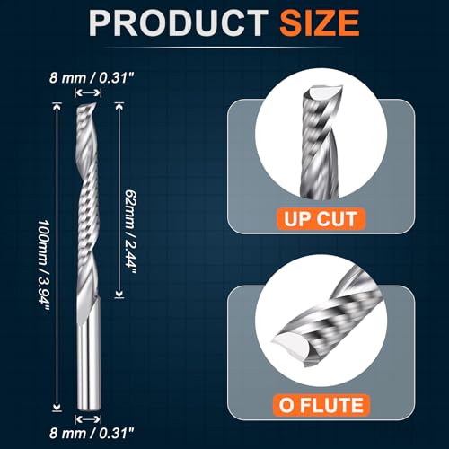 Upcut Spiral Router Bit 8mm Shank 8x62mm CDxCL Single Flute 8mm Dia - 62mm CL - 8mm Shank