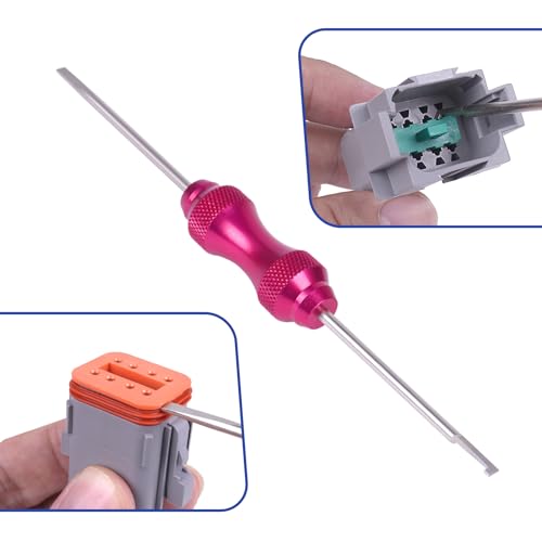 Deutsch Closed Barrel Crimper, Solid Barrel Contact & Circular Connector Contacts Crimping Tool (AWG 14-20) 4 Way Indent, 8 Impression Type，DT Connector Removal Tool,0411-310-1605 Blue Push Wire Tool
