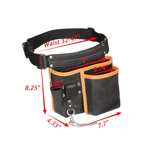 Leather Tool Belt, Electrician Tool Pouch, Genuine Leather Construction, Featuring 6 Pockets, Electrical Tape Chain, and Tape Measure Pouch. (Electrician Tool Kit) Electrician Tool Kit