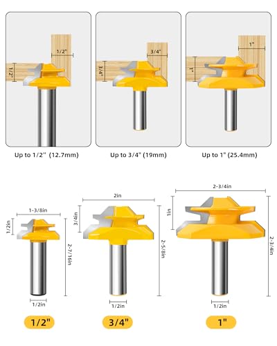3-Piece 45 Degree Lock Miter Router Bits 1/2" Shank for Joining Corners 1/2 Shank