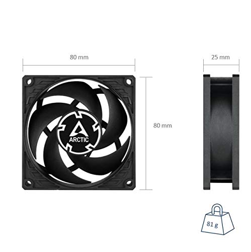 ARCTIC P8 PWM PST (5 Pack) - PC Fans, 80mm Case Fan with PWM Sharing Technology (PST), Pressure-optimised, Quiet Motor, Computer, Fan Speed: 200–3000 RPM - Black